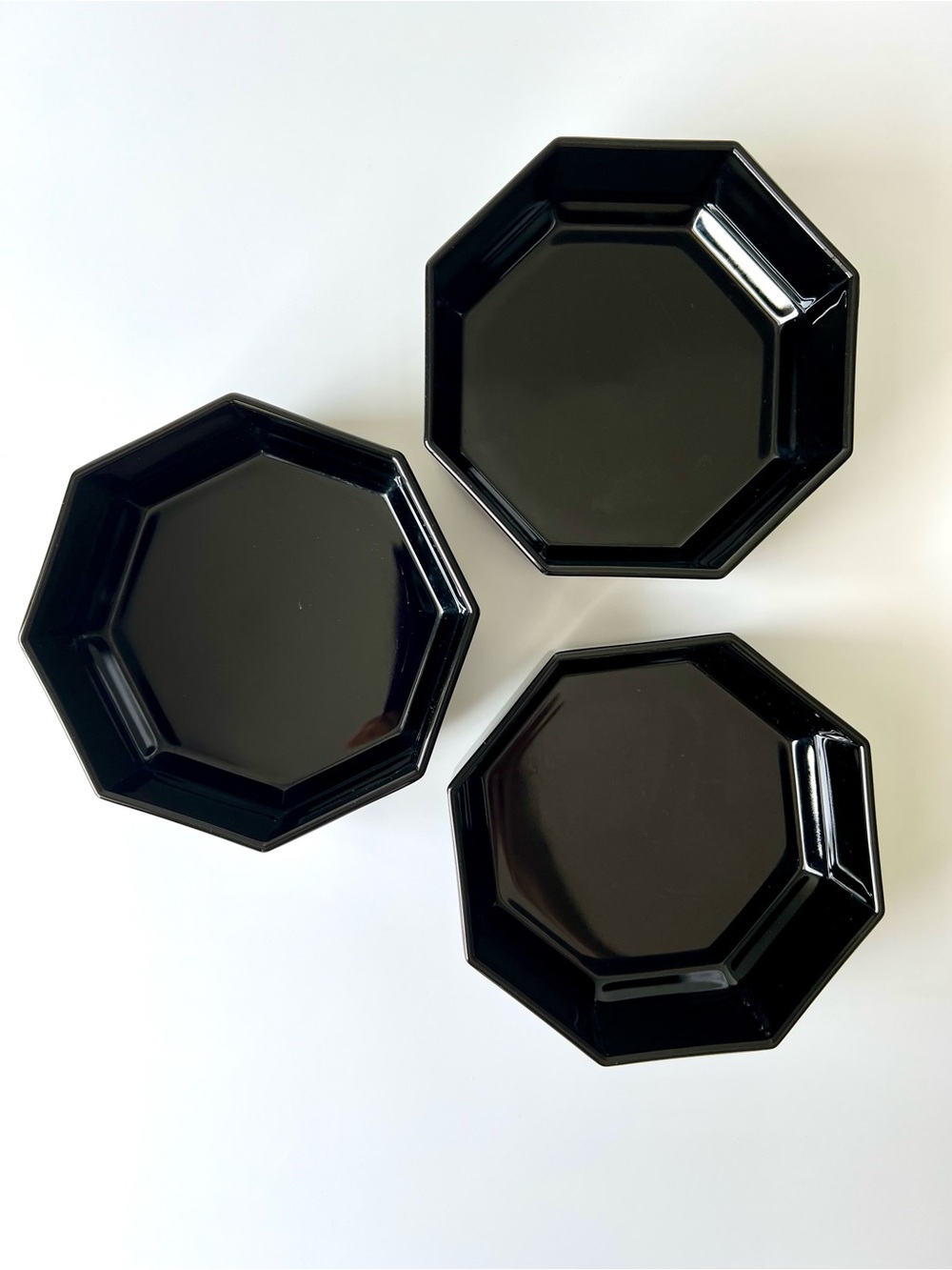 Vintage Arcoroc Octime Black Glass Octagon Bowls Set of 3 Made in France 5.5”